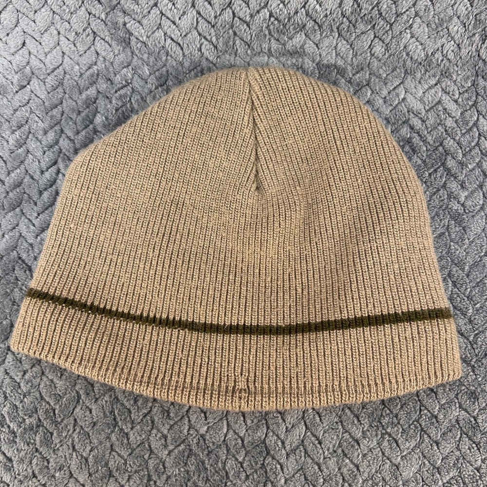 Green Stripe Mens Tan‎ Wigwam Beanie Fleece Lined Knit Hat Made in USA One Size
